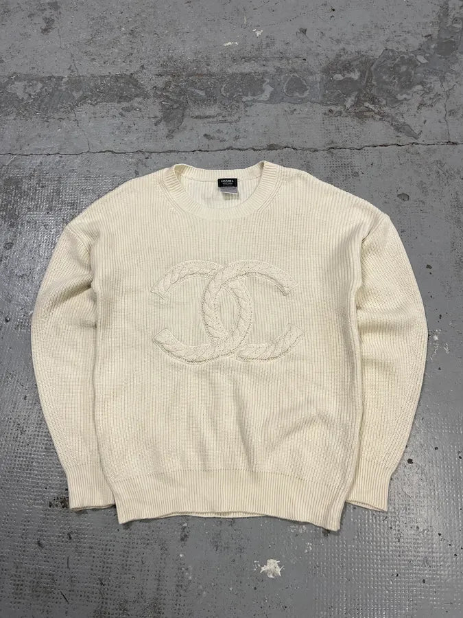 Chanel Uniform Logo Beige Sweater oXFhSFj 1