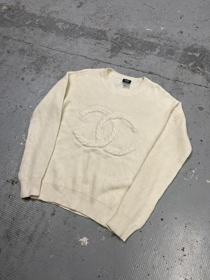 Chanel Uniform Logo Beige Sweater oXFhSFj 3