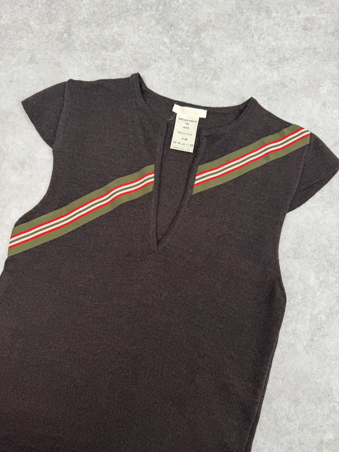 SS2006 Chloé Brown Stripe V-Neck Merinos Wool Top GnxWhRL 4