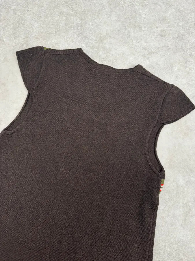 SS2006 Chloé Brown Stripe V-Neck Merinos Wool Top GnxWhRL 5