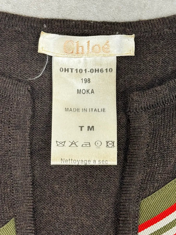 SS2006 Chloé Brown Stripe V-Neck Merinos Wool Top GnxWhRL 7