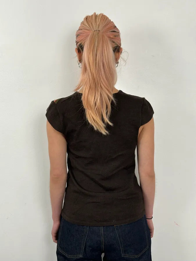 SS2006 Chloé Brown Stripe V-Neck Merinos Wool Top GnxWhRL 2