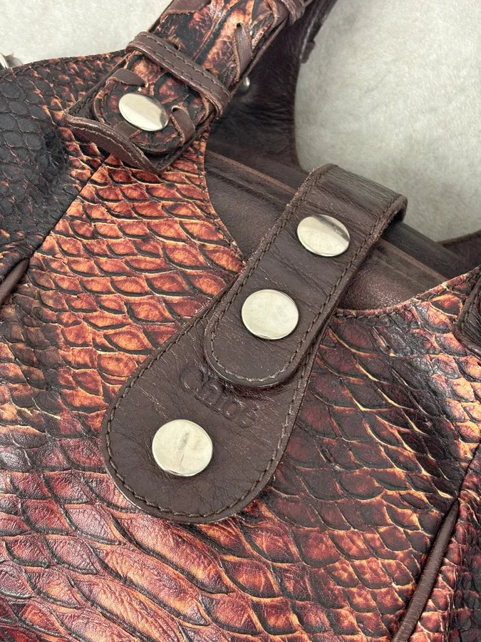 Chloé Red Burgundy Python Leather Silverado Handle Bag GhfUYLh 8