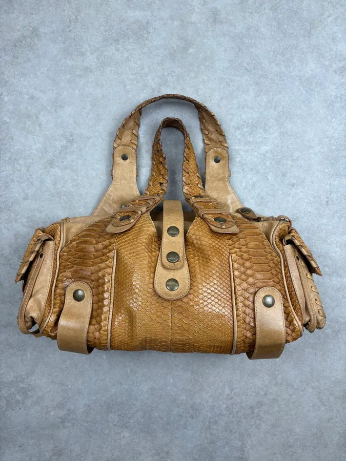 Chloé Camel Python Leather Silverado Handle Bag tuQLYip 9