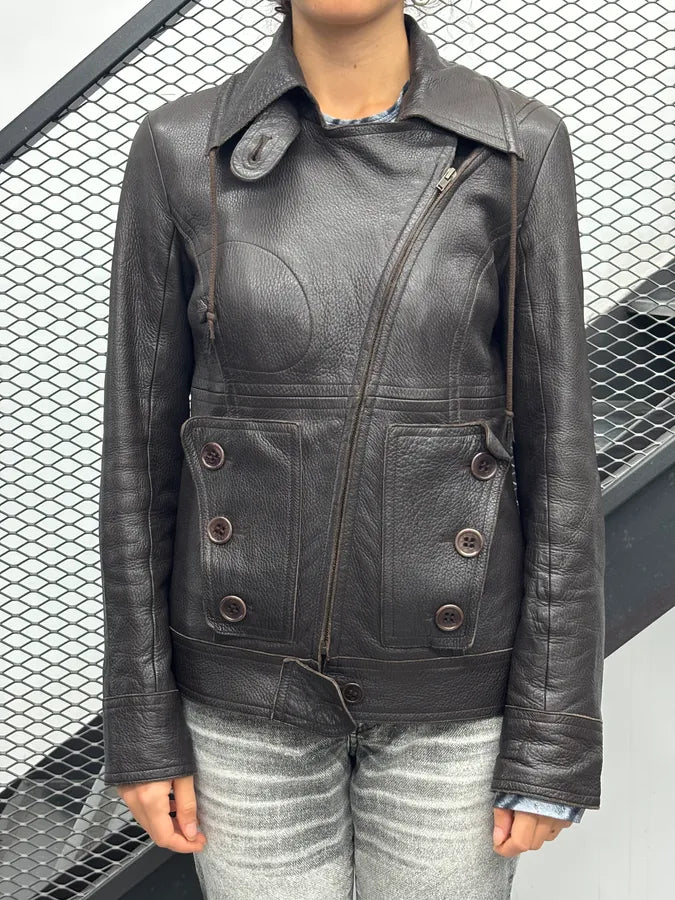 2000s Chloé Dark Chocolate Asymmetrical Leather Multi-Pocket Jacket mvDjLZv 1