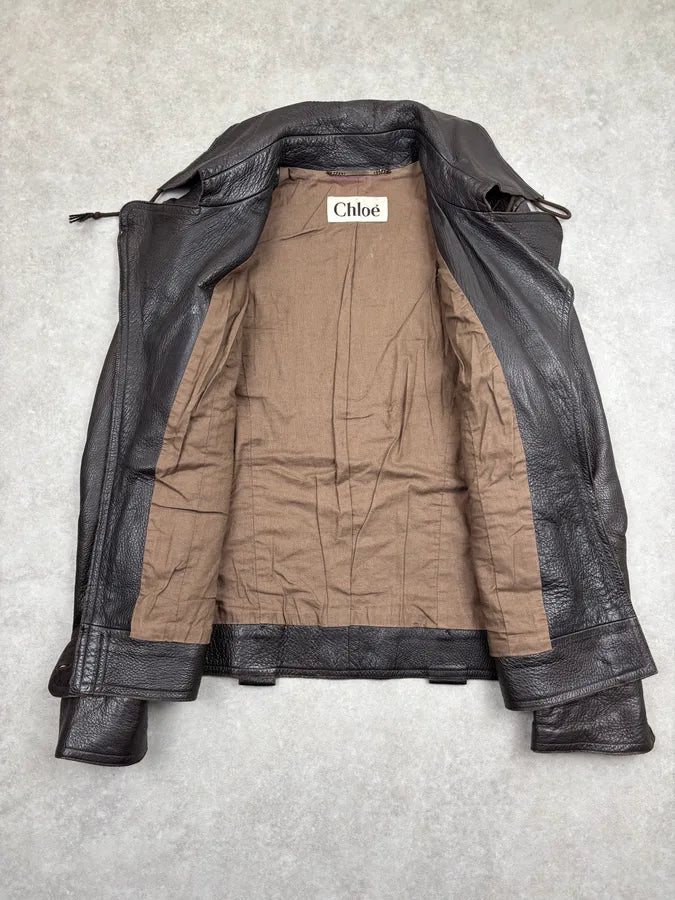 2000s Chloé Dark Chocolate Asymmetrical Leather Multi-Pocket Jacket mvDjLZv 6