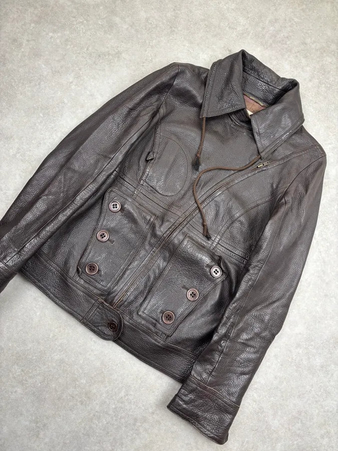 2000s Chloé Dark Chocolate Asymmetrical Leather Multi-Pocket Jacket mvDjLZv 7