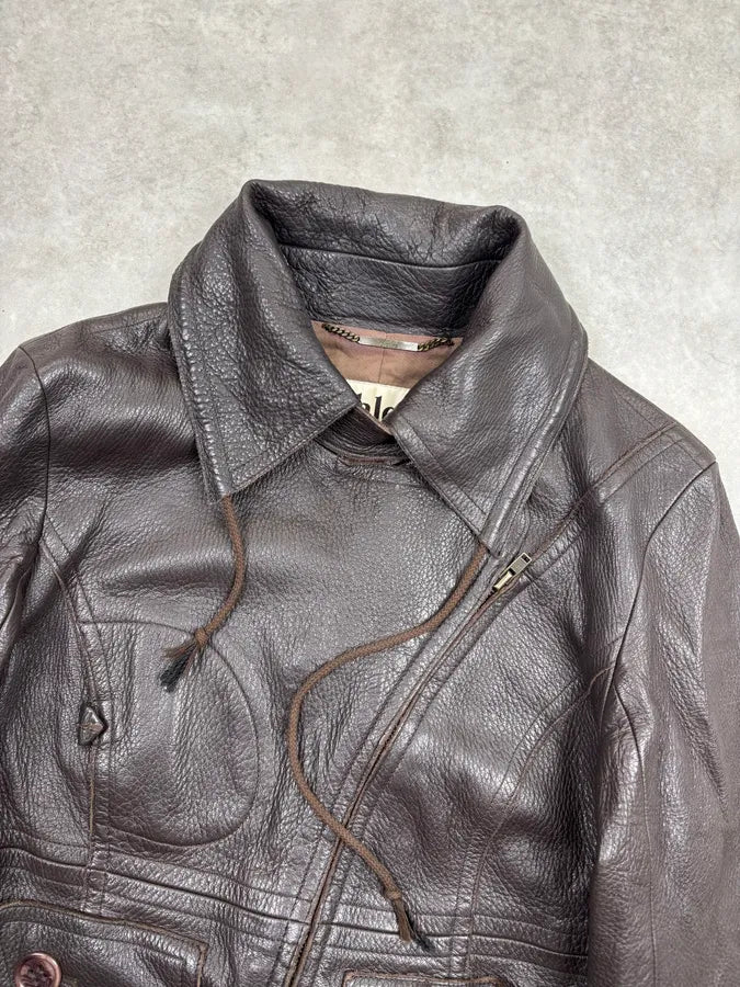 2000s Chloé Dark Chocolate Asymmetrical Leather Multi-Pocket Jacket mvDjLZv 3