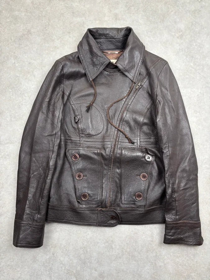 2000s Chloé Dark Chocolate Asymmetrical Leather Multi-Pocket Jacket mvDjLZv 0