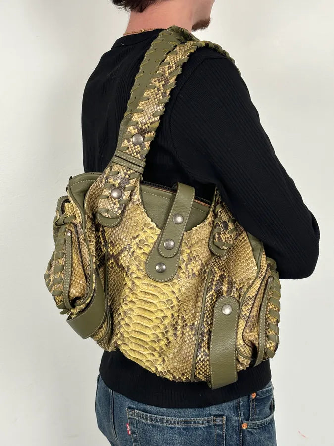 Chloé Khaki Green Silverado Python Leather Handle Bag ogaVyKR 1