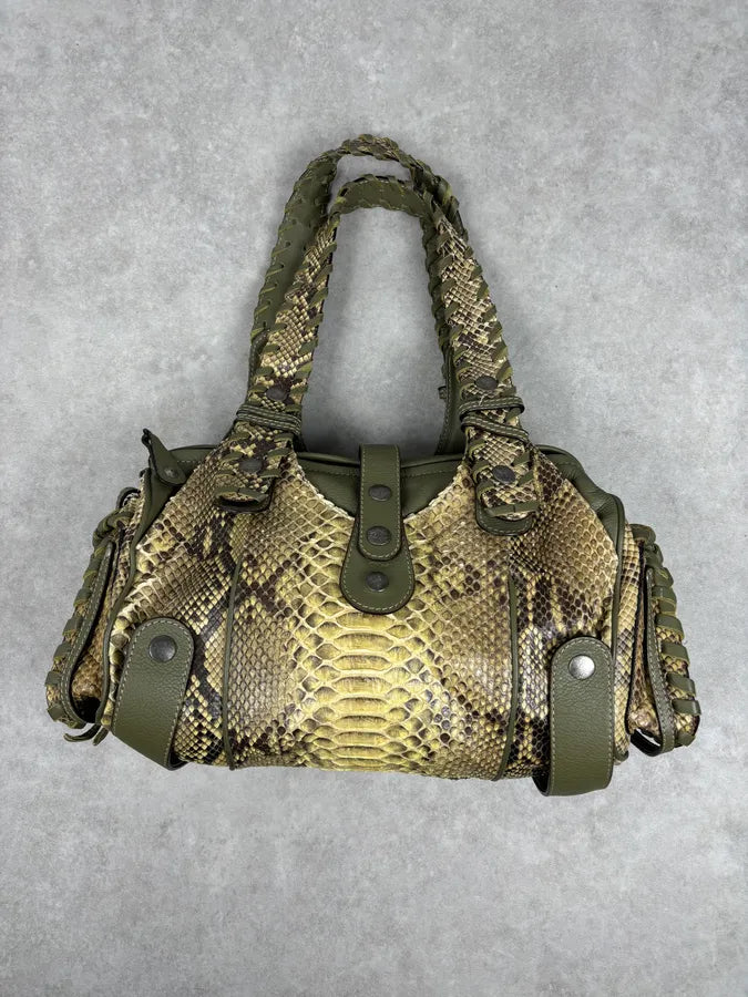 Chloé Khaki Green Silverado Python Leather Handle Bag ogaVyKR 0