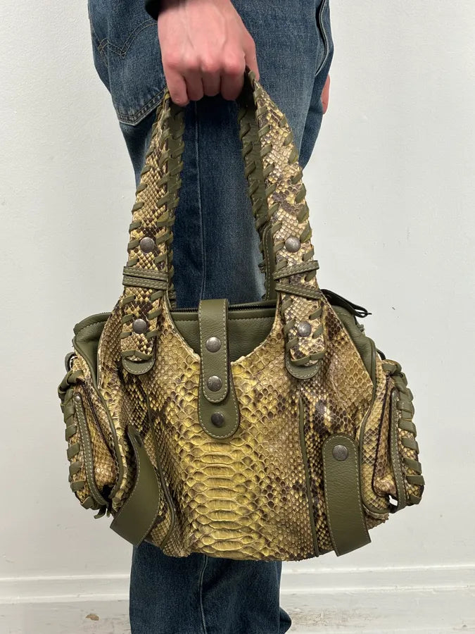 Chloé Khaki Green Silverado Python Leather Handle Bag ogaVyKR 2