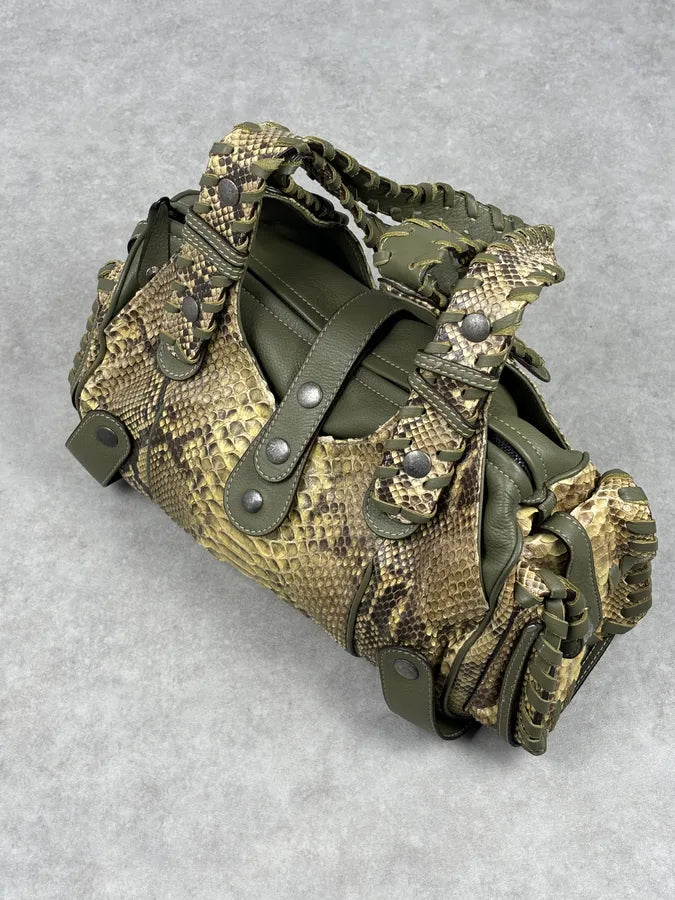 Chloé Khaki Green Silverado Python Leather Handle Bag ogaVyKR 6
