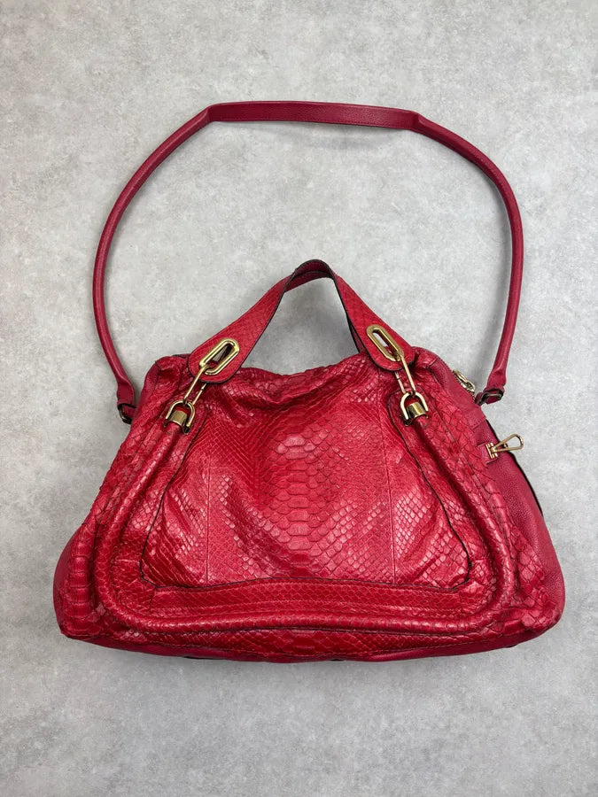 Chloé Red Python Leather Handle Bag HQwyRwD 0