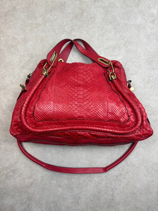 Chloé Red Python Leather Handle Bag HQwyRwD 12