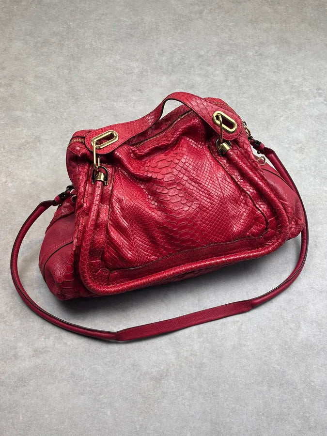 Chloé Red Python Leather Handle Bag HQwyRwD 1