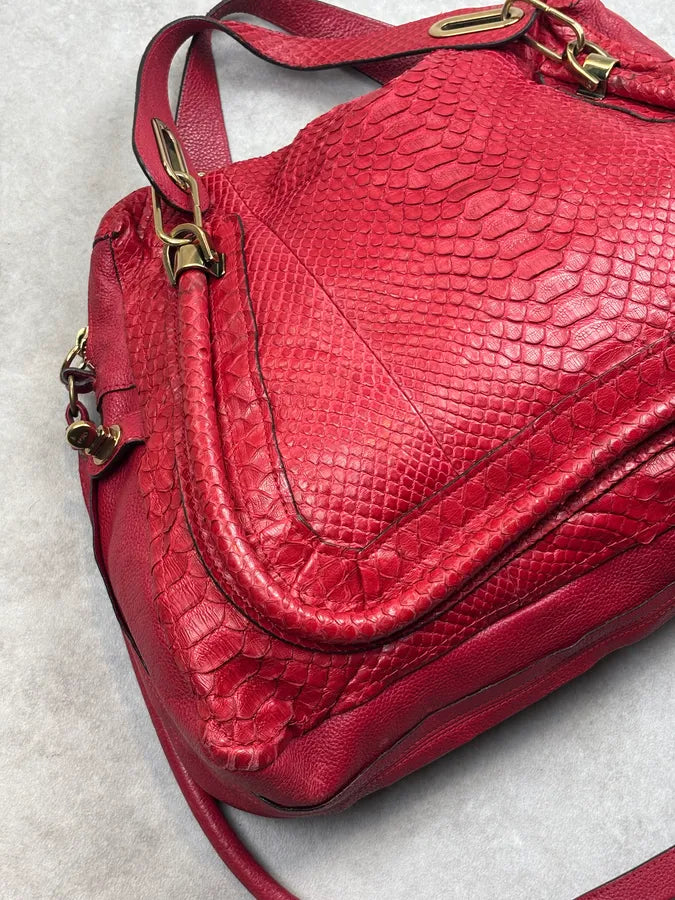 Chloé Red Python Leather Handle Bag HQwyRwD 13