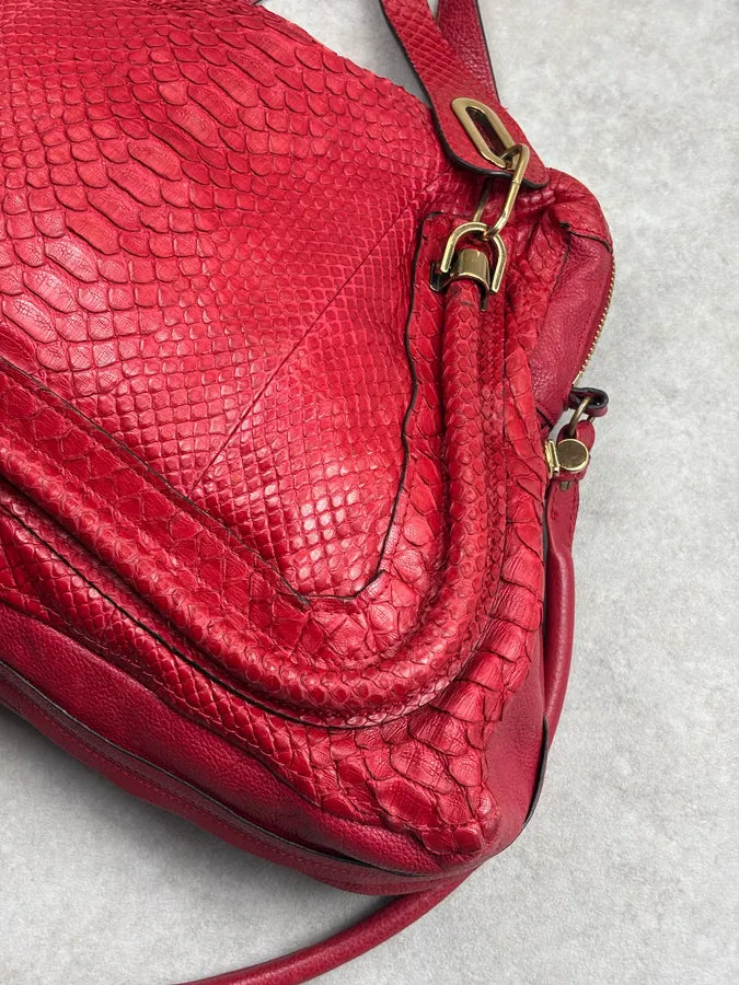 Chloé Red Python Leather Handle Bag HQwyRwD 11