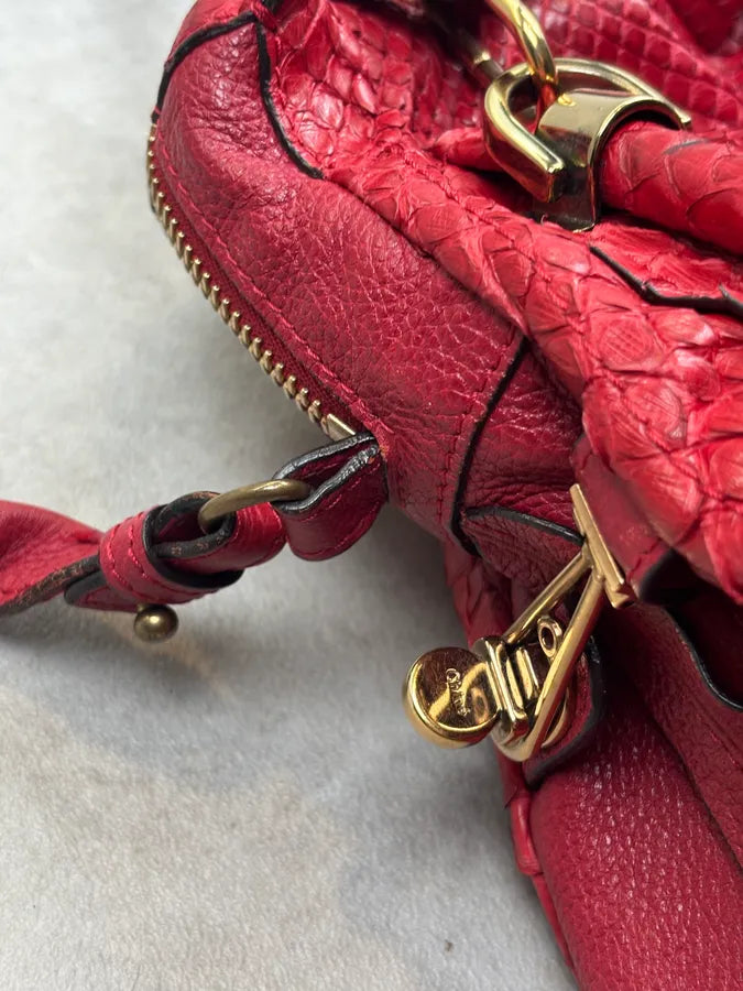 Chloé Red Python Leather Handle Bag HQwyRwD 9