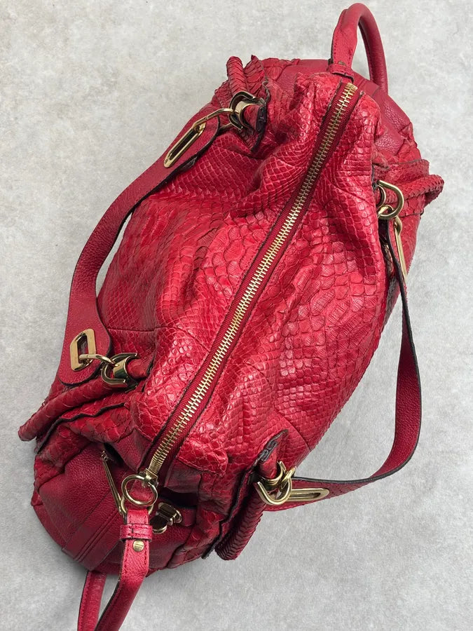 Chloé Red Python Leather Handle Bag HQwyRwD 18