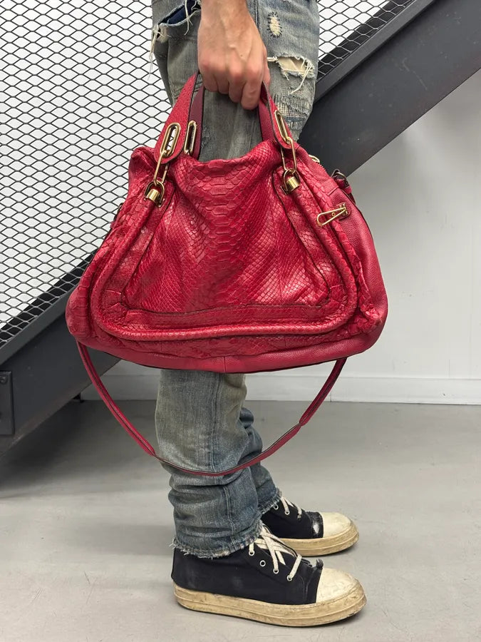 Chloé Red Python Leather Handle Bag HQwyRwD 3
