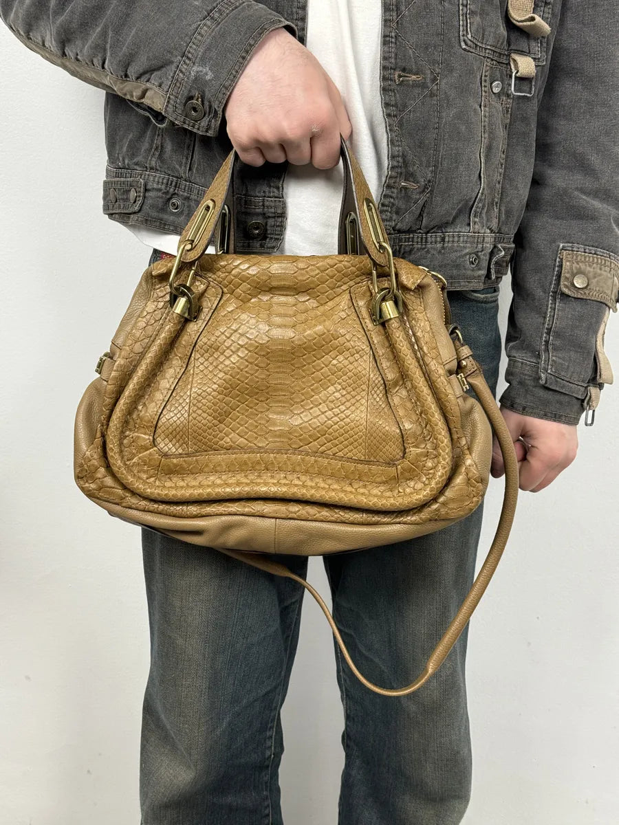Chloe Python Leather Khaki Green Paraty Handle Bag lMmzMBG 1