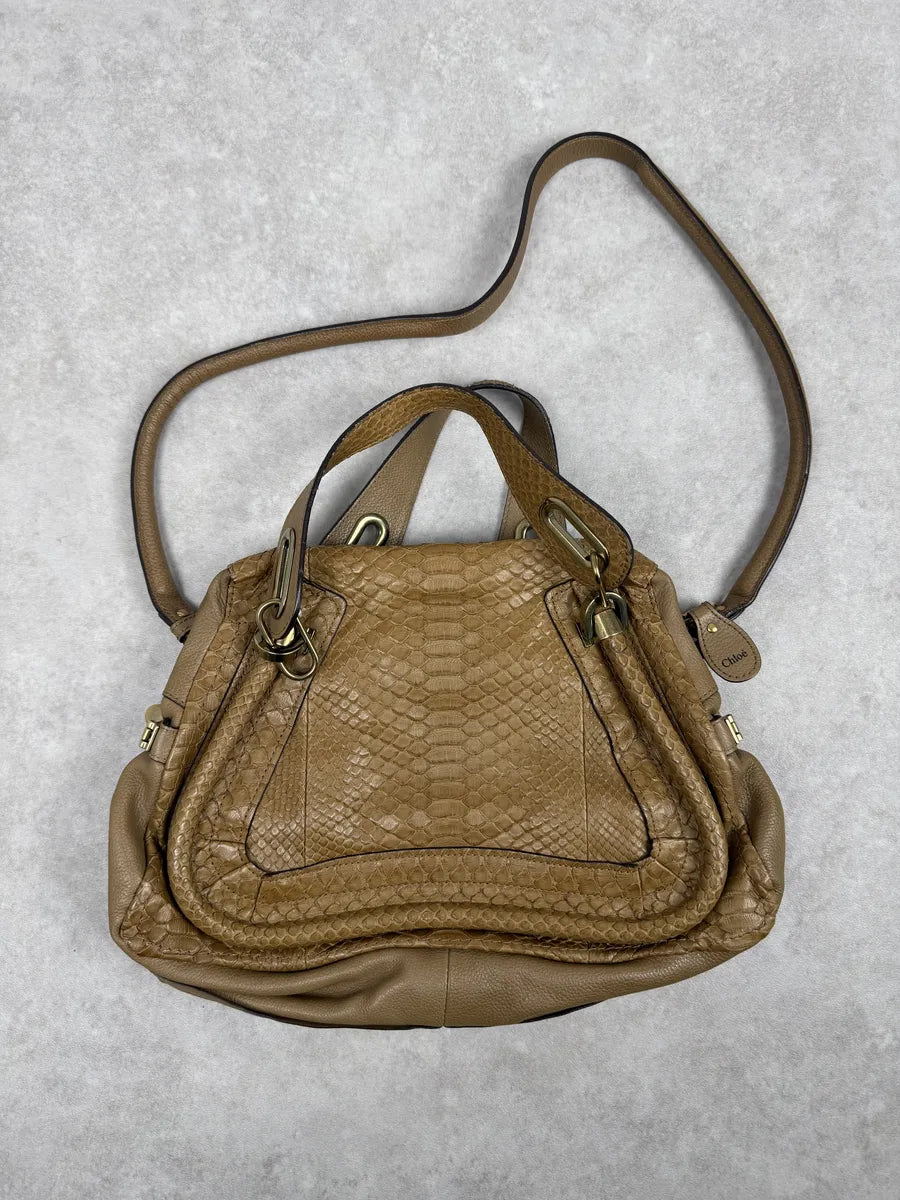 Chloe Python Leather Khaki Green Paraty Handle Bag lMmzMBG 3