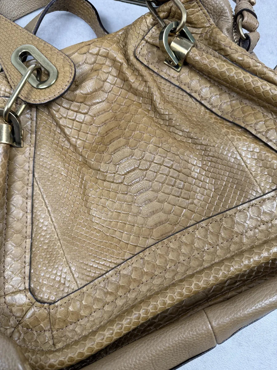 Chloe Python Leather Khaki Green Paraty Handle Bag lMmzMBG 5