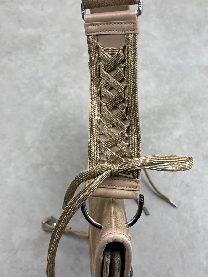 AW2002 Christian Dior Beige Suede Lace-Up Shoulder Bag by Galliano OGfRdLh 7