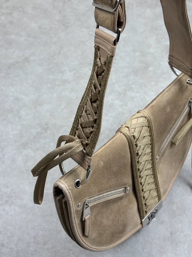 AW2002 Christian Dior Beige Suede Lace-Up Shoulder Bag by Galliano OGfRdLh 8