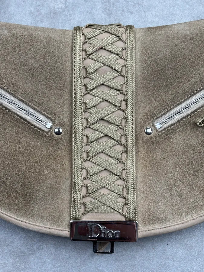 AW2002 Christian Dior Beige Suede Lace-Up Shoulder Bag by Galliano OGfRdLh 5
