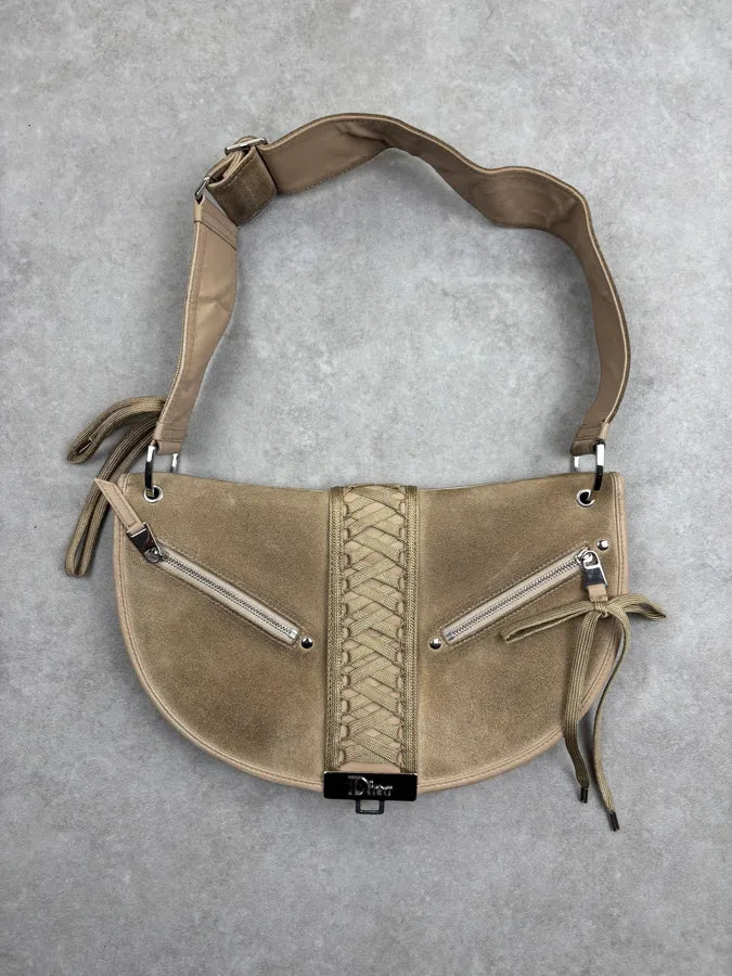 AW2002 Christian Dior Beige Suede Lace-Up Shoulder Bag by Galliano OGfRdLh 0