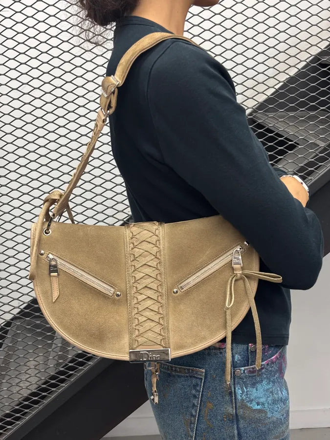 AW2002 Christian Dior Beige Suede Lace-Up Shoulder Bag by Galliano OGfRdLh 2