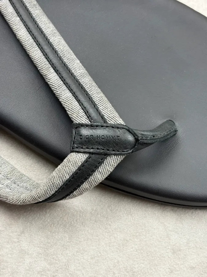 Dior Black Leather Flip Flops Sandals IwFcjTe 4
