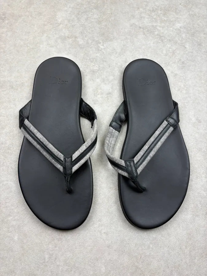 Dior Black Leather Flip Flops Sandals IwFcjTe 1