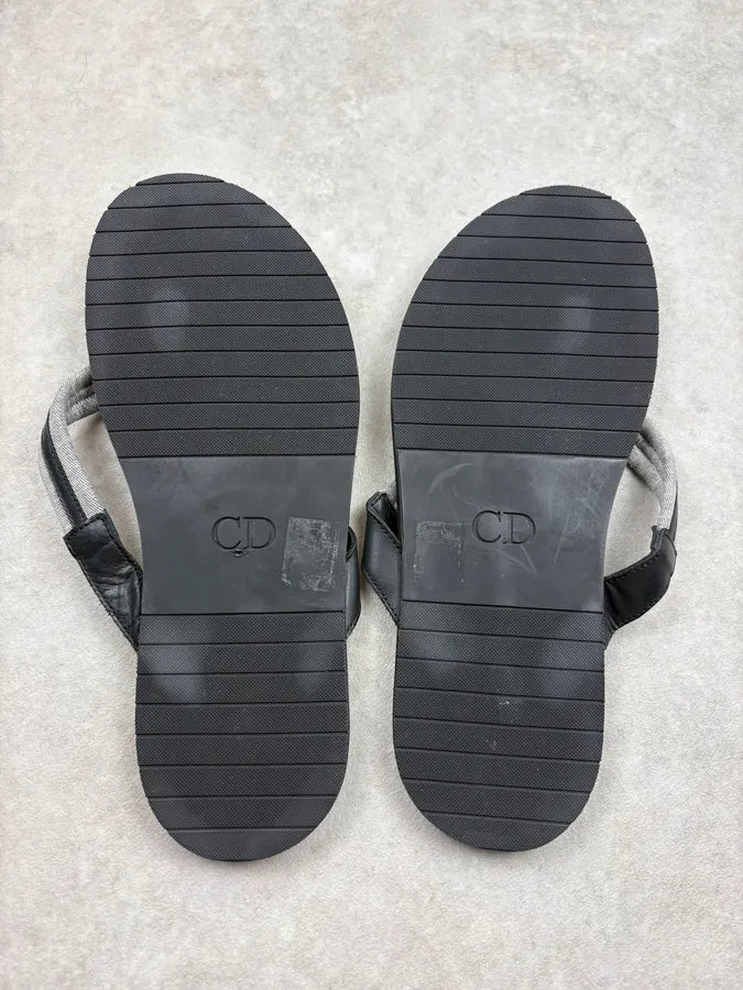 Dior Black Leather Flip Flops Sandals IwFcjTe 5