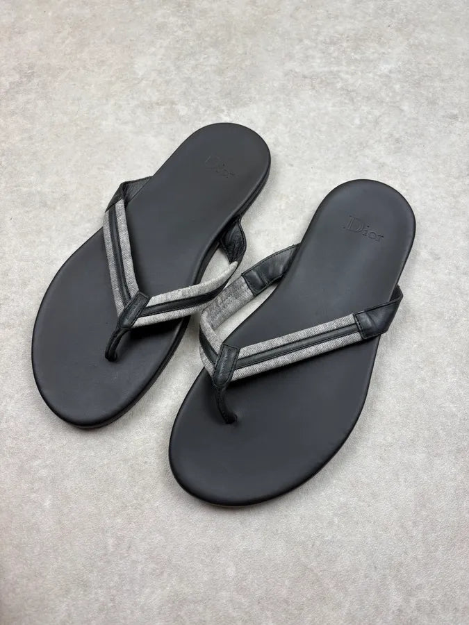Dior Black Leather Flip Flops Sandals IwFcjTe 3