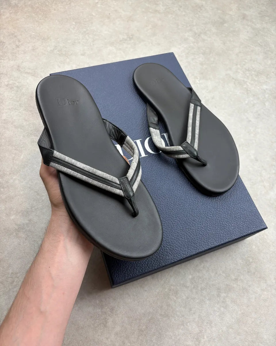 Dior Black Leather Flip Flops Sandals IwFcjTe 0