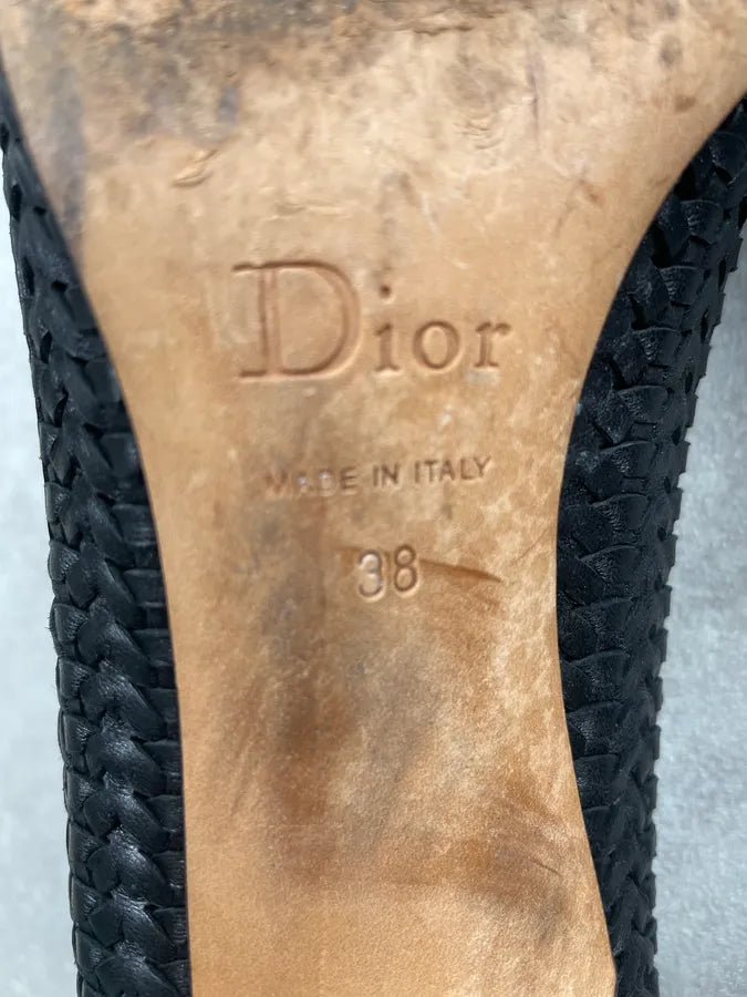 Christian Dior Black Leather Woven Heels Flats PBVhTxk 7