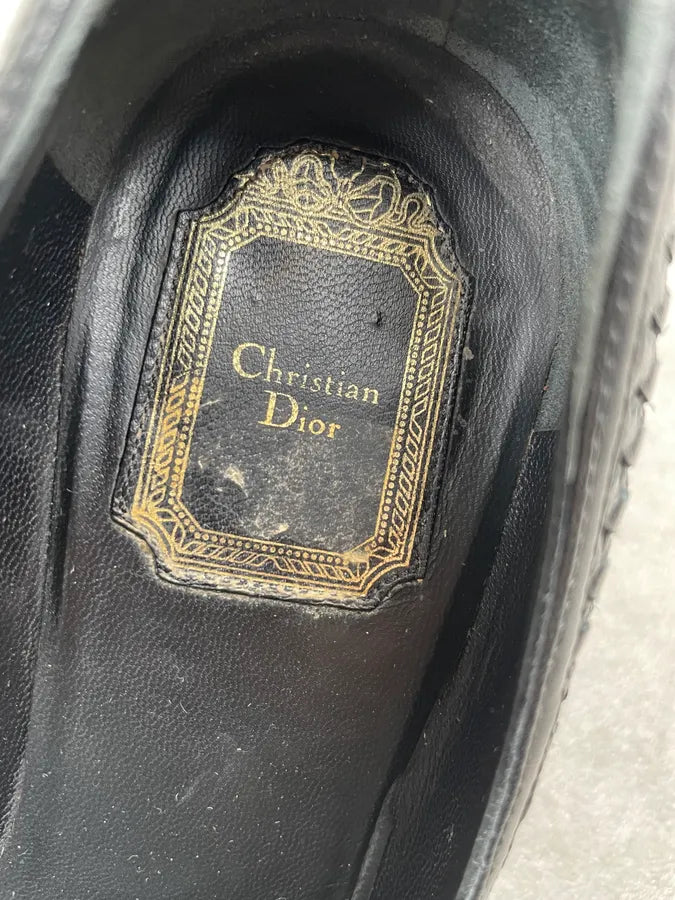 Christian Dior Black Leather Woven Heels Flats PBVhTxk 5