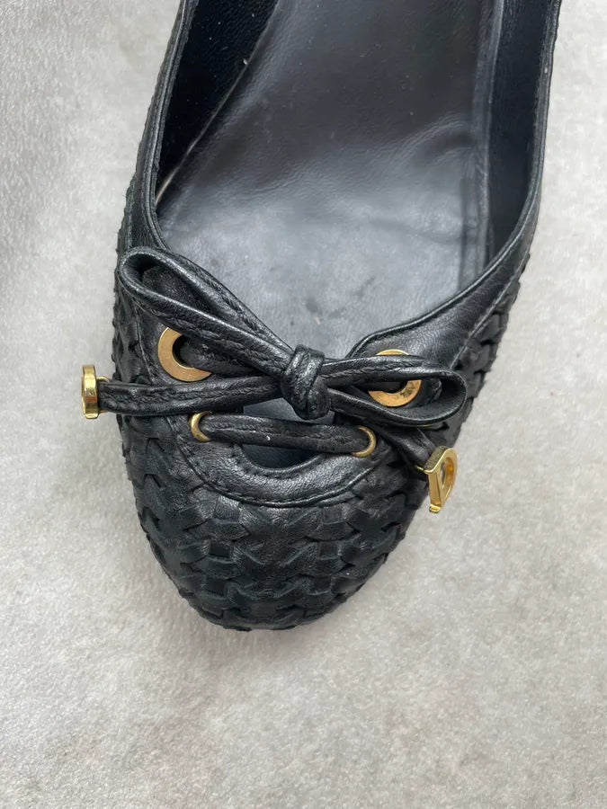 Christian Dior Black Leather Woven Heels Flats PBVhTxk 6