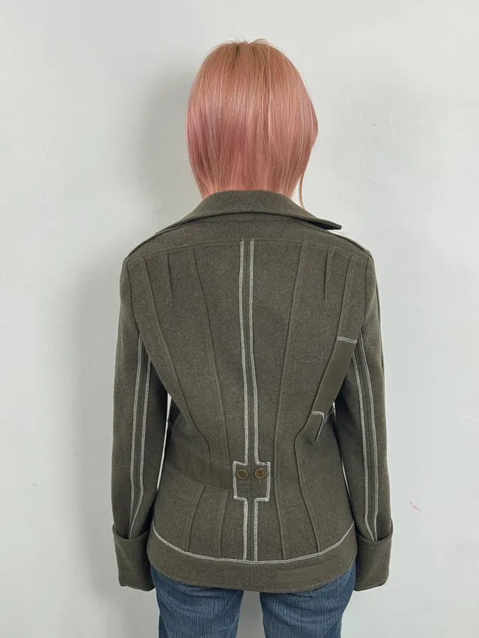 AW2006 Christian Dior Khaki Wool Contrast Stitch Blazer Jacket ymGBxsn 2