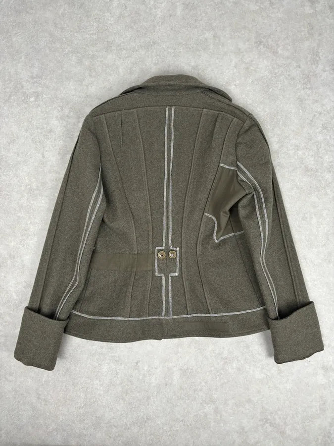 AW2006 Christian Dior Khaki Wool Contrast Stitch Blazer Jacket ymGBxsn 4