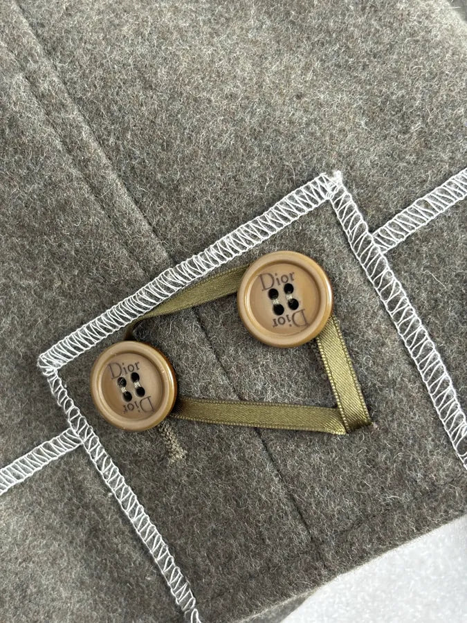 AW2006 Christian Dior Khaki Wool Contrast Stitch Blazer Jacket ymGBxsn 9