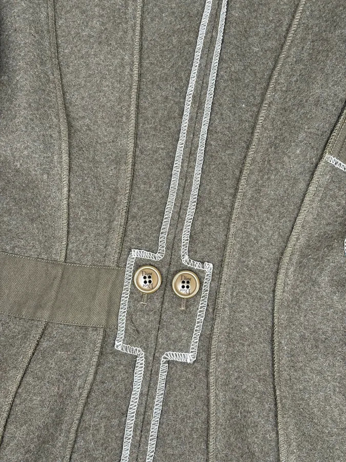 AW2006 Christian Dior Khaki Wool Contrast Stitch Blazer Jacket ymGBxsn 8