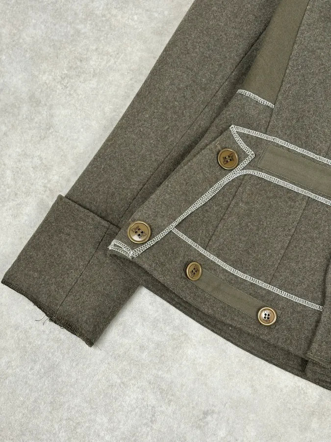 AW2006 Christian Dior Khaki Wool Contrast Stitch Blazer Jacket ymGBxsn 7