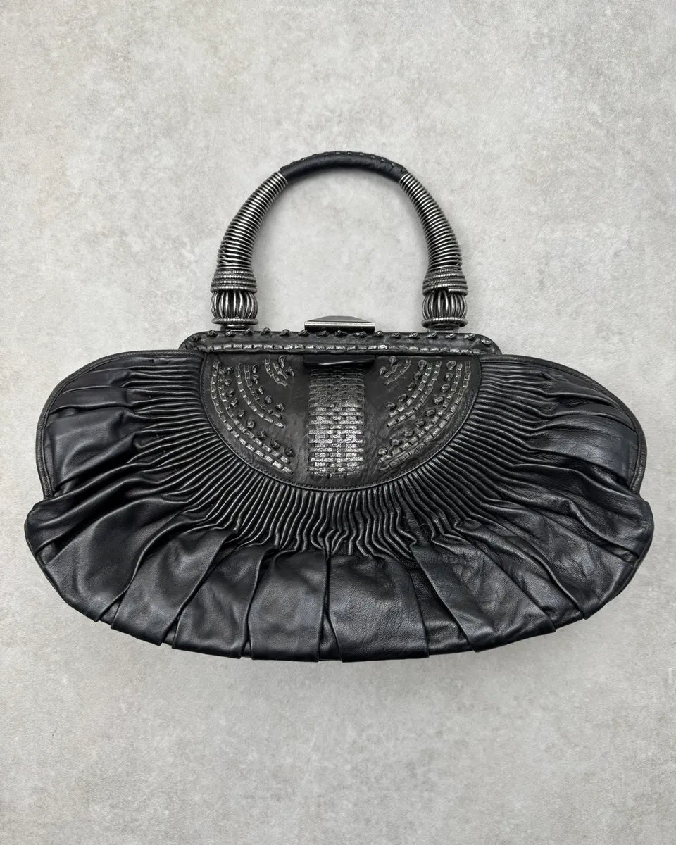 Christian Dior Metallic Handle Black Pleated Plissed Leather Handle Bag TFyWENS 4