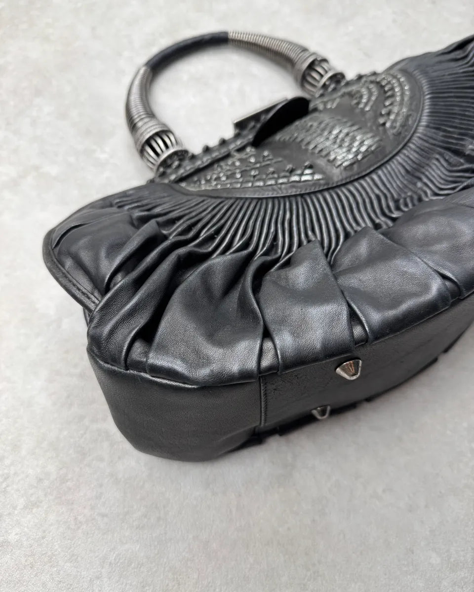Christian Dior Metallic Handle Black Pleated Plissed Leather Handle Bag TFyWENS 6