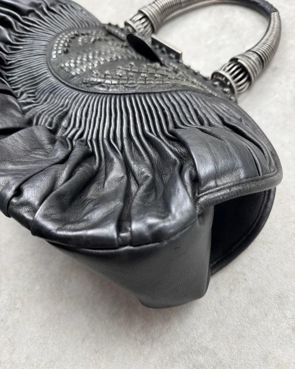 Christian Dior Metallic Handle Black Pleated Plissed Leather Handle Bag TFyWENS 7