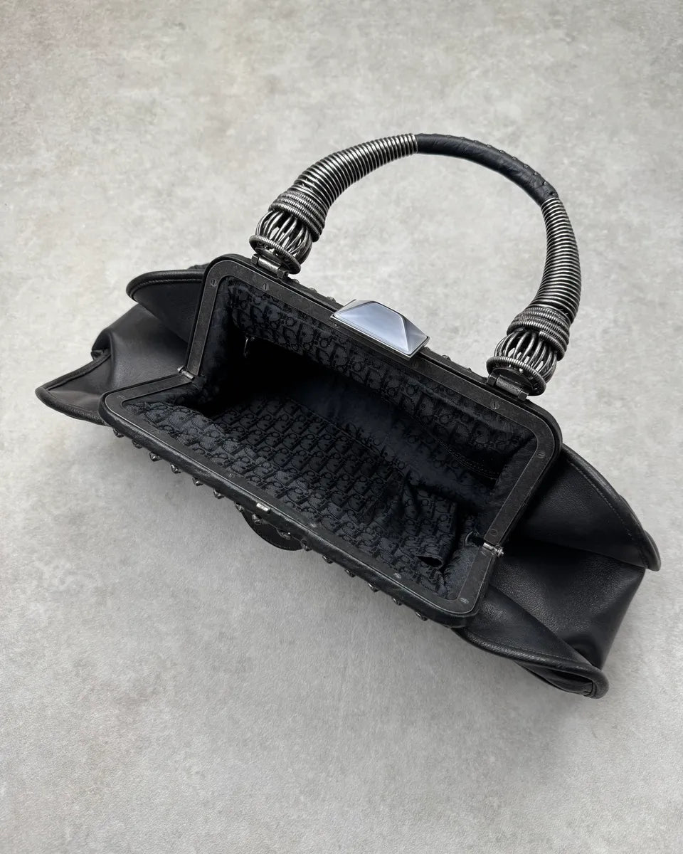 Christian Dior Metallic Handle Black Pleated Plissed Leather Handle Bag TFyWENS 8